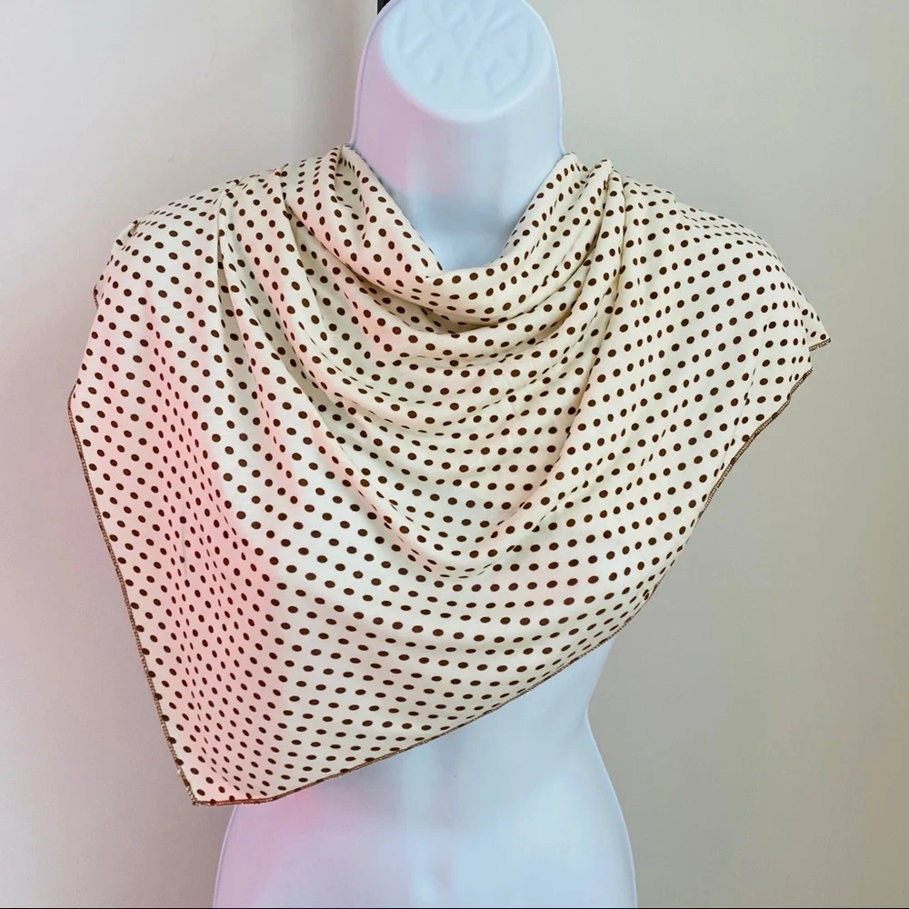 🔥FREE w PURCHASE 🔥 Cream & Brown Polkadot Square Scarf or Handkerchief_6